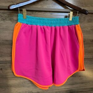 WHY Dress Neon Athletic Shorts L Colorblock Retro Sporty 80s 90s Androgynous